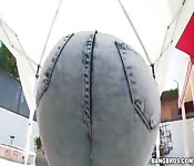 Bikini-clad Peruvian ho getting poked in the anus