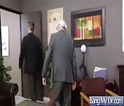 Beautiful doctor blowing a salacious patient in her consulting room